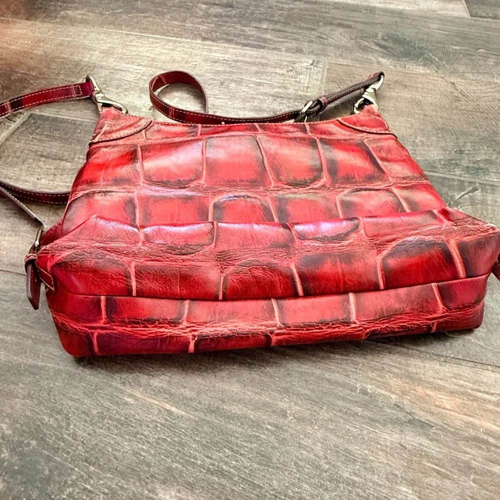 Dooney & Bourke Vintage Red Croc Embossed Leather Crossbody Bag, Medium